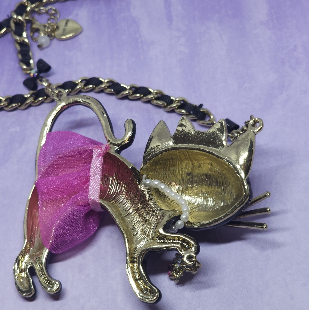 Betsey Johnson Enchanted Forest Black Cat Tutu Ststement Necklace - Picture 6 of 6